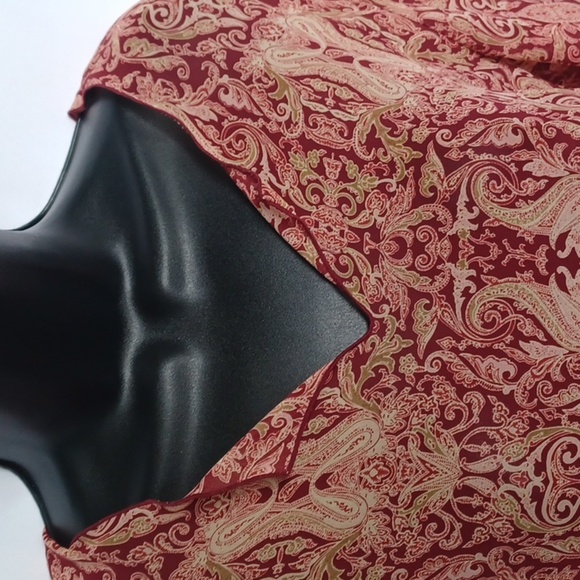 George paisley semi-sheer floral print long sleeve tunic top S, red sangria - Picture 2 of 6
